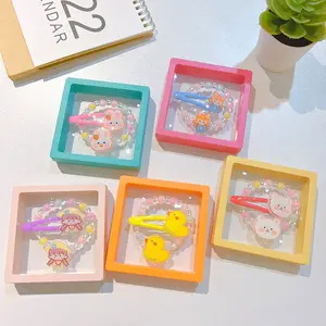 Новый Корейский детский мультяшный браслет для волос набор милые желейные цветные бусы для девочек коробка для хранения аксессуары для волос набор подарочная коробка