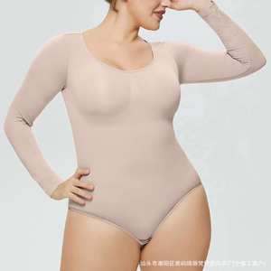European and American Tube Top Shaping Belly Shaping Long Sleeve Large Size One-piece Seamless Breast Support Fit <b>Bodyshape</b> - Product Image 2