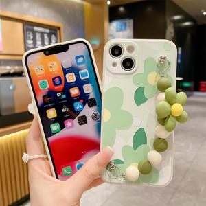 신선한 녹색 꽃 팔찌 전화 케이스 아이폰 16 15 14 13 12 11 Promax Xs <span class=keywords><strong>iPhone6</strong></span> 8 플러스 뒷면 커버 꽃 모양의 체인 - Product Image 5