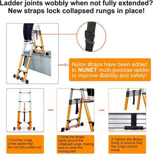 Tangga Lipat A-Frame Aluminium Teleskopik 18FT Bersertifikasi EN131 Kapasitas 330lbs Dapat Dilipat Lebar 39 inci Dengan Palang Penyeimbang Roda Portabel Untuk Mobil - Product Image 6
