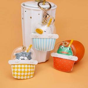 Nouveau style porte-clés en cuir PU mignon en forme de canard, grenouille, panda, ours, pendentifs de sac pour accessoires de voiture, ornements suspendus pour clés - Product Image 1