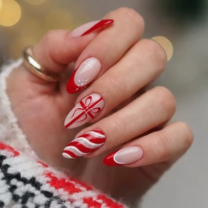 Ongles à presser personnalisés avec logo de Noël, courts, carrés, vintage, thème soldat, rouge et or, classiques, 24 pièces, vente en gros - Product Image 5