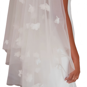 Voile de mariée floral 3D enchanté-Fleurs sculptées à la main avec tulle flottant - Product Image 6