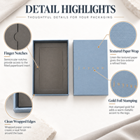 Boîte d'emballage rigide en papier lin personnalisée pour bijoux, avec insert en mousse et base, pour pendentifs et chaînes – Vente en gros