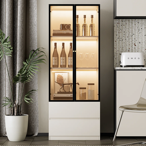 Wholesale Modern Wooden Panel Kitchen <strong>Cupboard</strong> Glass Display Showcase LED Drawer Storage Home Bar Entry Cabinet - Product Image 1