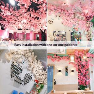 Fleur artificielle en soie J135, branche de pêcher en fleurs, faite à la main, pour plafond de salon - Product Image 4