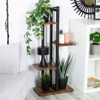 Support à plantes en métal épais à 4 niveaux, durable et thermolaqué, pour 5 pots, idéal pour la maison et le jardin, utilisation en intérieur en coin.