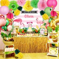 Kit de Décoration Anniversaire Tropical Flamant Rose : Éventails en Papier, Lanternes, Pompons, Guirlandes Nid d'Abeille pour Fêtes Hawaïennes Luau et d'Été