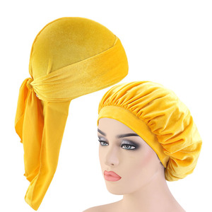 Offre Spéciale 2 pièces/ensemble velours hommes Durags et Bonnets casquettes de sommeil <span class=keywords><strong>Bonnet</strong></span> pour femmes TJM-414A/05B1 - Product Image 4