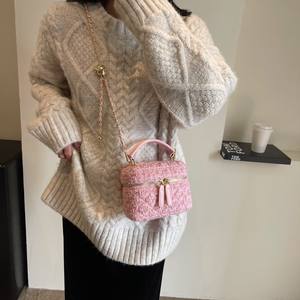 Primavera nueva moda Ins tendencia mujer cuadrado barril bolsa Venta caliente personalidad Tweed ocio señoras hombro bandolera - Product Image 6