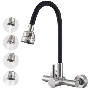 Modern Stainless Steel Four-Function Hot/Cold Water Wall-<b>Mounted</b> Kitchen Faucet Single Handle Pull-Out <b>Spray</b> Ceramic Valve Core - Product Image 2