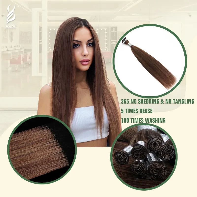 YADING Direct Factory Hand Tied Weft D4-8 Dark Brown Mix Color 22" Remy Virgin Hair Hand Tied Weft Hair Extension