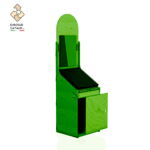 Espositore verde legno di qualità produzione EUROSUD CATALDI Made in Italy in betulla altezza 193 cm per negozi di bellezza. - Product Image 1