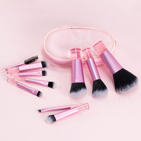 10 pièces marque privée Mini ensemble de pinceaux de maquillage raccourcir la poignée Kit de pinceaux de maquillage de voyage avec sac