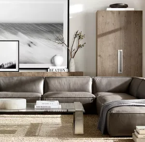 Juego de Muebles Modulares de Cuero Italiano de Diseño Moderno, Base de Roble, para Sala de Estar, Diseños de Lujo, Venta al Por Mayor - Product Image 4