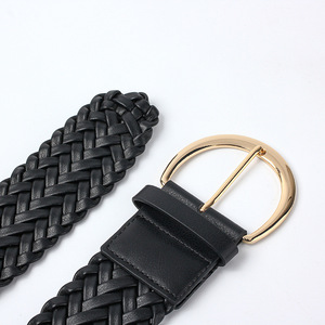 Cinturón ancho tejido negro de 4.0 cm con hebilla de cobre, estilo casual, artístico y retro para pantalones y vestidos de mujer - Product Image 3