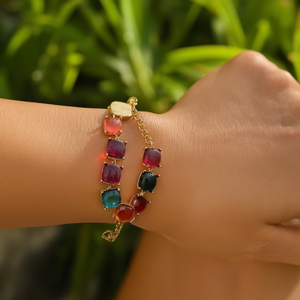 สร้อยข้อมือแฟชั่น SmileJoyas รุ่น SL2506-3-75 ทำจากสแตนเลสสตีล 316L ชุบทอง PVD ทนทาน ประดับด้วยหินหลากสี - Product Image 3