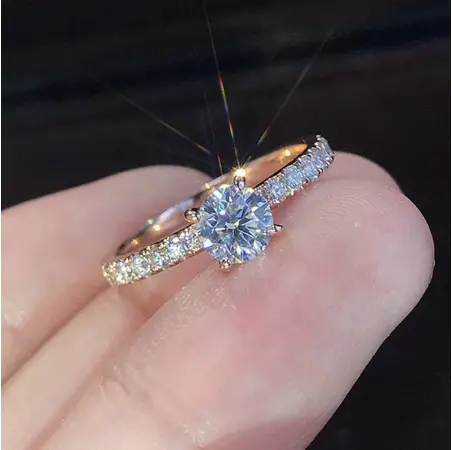 Anel atacado proposta noivado anel 925 prata imitação de diamante anel par