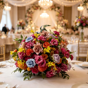 Orange Blue Artificial Silk Flower Ball Bohemian Style Handmade Table Centerpiece for Wedding Christmas Halloween - Product Image 1