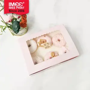 IMEE Formato Personalizzato Trasparente Bianco e Rosa Box Panificio Ciambella Scatola di Biscotti Biscotti di Pasticceria e Pane Scatole con Finestra Trasparente