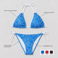 Blauw kant-en-klare badpakset met bloemenprint, van spandex/nylon, milieuvriendelijk, snel drogend, hoge taille, geschikt voor strand en surfen.