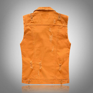 Gilet en jean Vintage pour hommes, <span class=keywords><strong>Orange</strong></span> <span class=keywords><strong>sans</strong></span> manches, vêtement en Denim, mode automne - Product Image 2