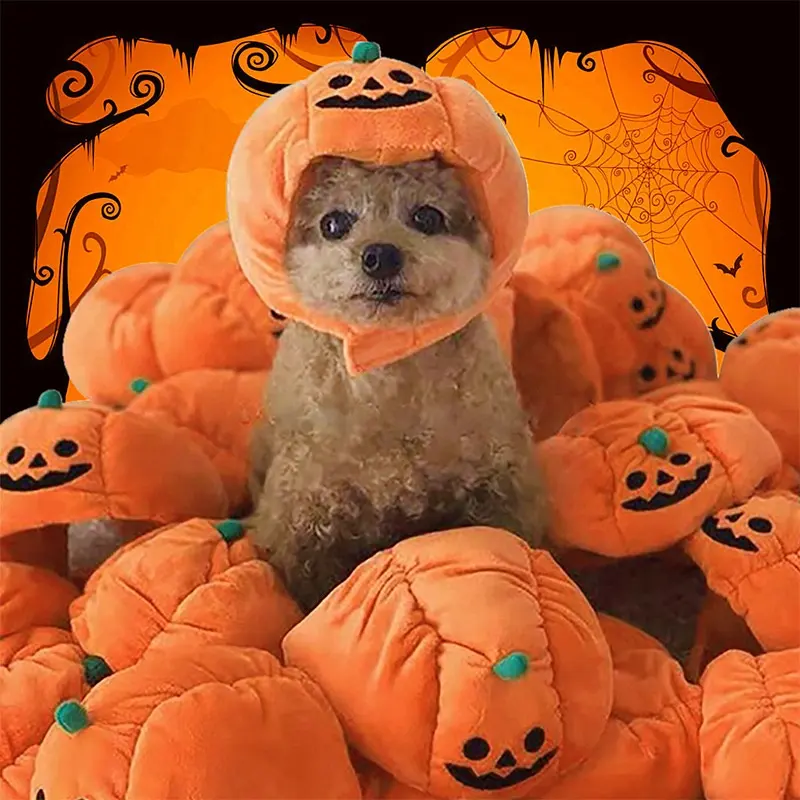 Chapeau mignon pour animaux de compagnie pour chien en peluche d'hiver en forme de citrouille Costume pour animaux de compagnie Halloween