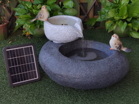 Fontaine d'eau solaire en résine de forme bol, design moderne et élégant, avec oiseaux, pour la décoration de jardin extérieur