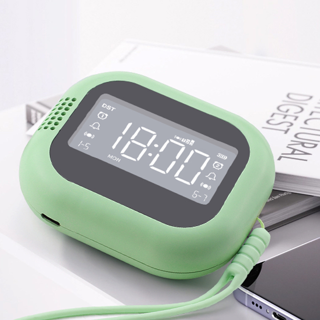 Geometric Digital Wall Vibrating Bed Shaker Alarm Clock Snooze Function White Noise Avocado Green Custom Color for Seniors