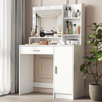 Grande commode blanche Palimder avec 3 niveaux de rangement, 3 modes d'éclairage, luminosité réglable, miroir de coiffeuse, tiroirs, meubles de maquillage