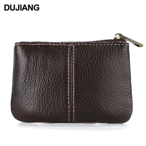 Dujiang Genuine Leather Coin Purse Mini <b>Compact</b> Zippered <b>Wallet</b> For Men Solid Color Brown Spring 2024 - Product Image 5