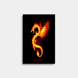 Elegant Fire Dragon Art Deco Tempered Glass Print on <b>Canvas</b> Black Panel <b>Wall</b> Hanging Art - Product Image 2