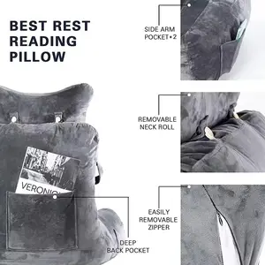 Extra Large 31" Reading Bed Rest Pillow With Detachable Neck Roll Arms For Sitting In Bed Or Couch Backrest