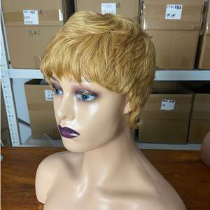 Parrucca Corta Pixie Cut 4 Pollici in <span class=keywords><strong>Capelli</strong></span> Umani Lisci, Realizzata a Macchina, Senza Colla, <span class=keywords><strong>Capelli</strong></span> Cinesi per Donne, Densità 150%, Marrone Cioccolato Biondo - Product Image 4