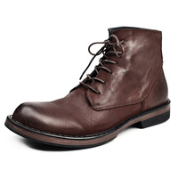 Bottes Chelsea vintage en cuir véritable pour homme, mi-mollet, à lacets, tendance, semelle extérieure en caoutchouc antidérapante, pour l'hiver, rehaussantes