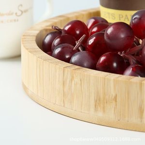 Wooden Round <b>Tray</b> Multi Compartment <b>Snack</b> Dish Solid Wood Fruit Platter Residential Use - Product Image 1