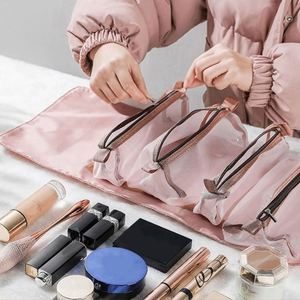 Sacs de maquillage cosmétiques en polyester personnalisés, multifonctionnels, 4-en-1, avec logo imprimé, rangement amovible, grande capacité, avec fermeture éclair - Product Image 3