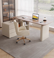 Bureau d'ordinateur moderne haut de gamme en bois massif crème, extensible, avec rangement, écologique, pour petit appartement ou bureau à domicile