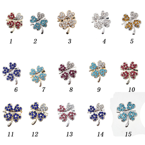 2,8*2,1 cm buena suerte encanto verde cuatro hojas trébol bebé colorido Rhinestone cristal Pin broche - Product Image 2
