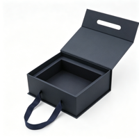 Boîte cadeau magnétique de luxe personnalisée gris foncé, pliable, en carton rigide, avec poignée ruban découpée pour produits électroniques