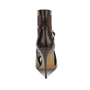 Sandales à talons hauts sexy pour femmes, style bottines montantes, en maille effet croco, à bout ouvert, à talon aiguille, zippées, avec bride à boucle, style pieds nus - Product Image 6