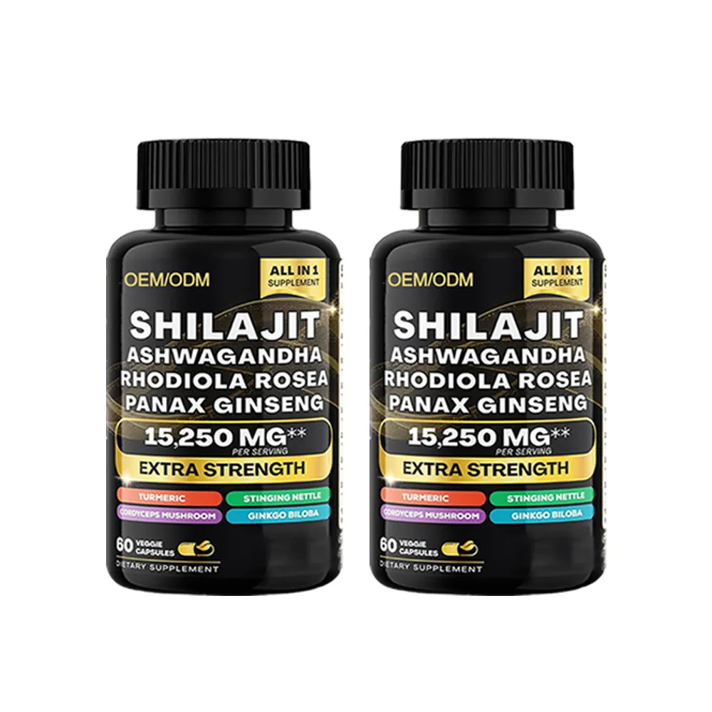 OEM Shilajit Capsule résine de shilajit de l'himalaya 85 minéraux soutien du cerveau améliorer la force masculine capsules d'extrait de shilajit