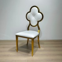Chaise de salle à manger Clover-Back en PU blanc avec structure en acier inoxydable doré