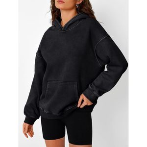 Sweat-shirt oversize pour femme en mélange de coton à manches longues avec poches, style délavé à l'acide, pour l'hiver - Product Image 3