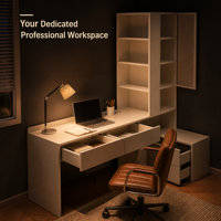Bureau d'étude multifonctionnel sur mesure pour chambre à coucher avec étagère intégrée, armoire de rangement et tiroirs