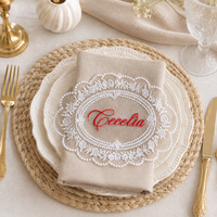 Carte de table de mariage élégante et romantique personnalisée en dentelle brodée, vente en gros pour banquets, fêtes et décorations photo