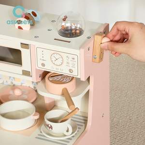 Cadeau d'anniversaire parfait pour les filles, ensemble de jeu de cuisine réaliste pour tout-petits, <span class=keywords><strong>jouet</strong></span> de cuisine en bois rose Montessori - Product Image 4