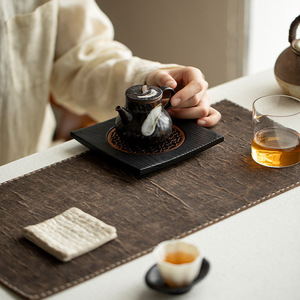 Solid Wood <b>Tea</b> <b>Tray</b> Square Ash Wood Wabi Sabi Style With Metal Gasket For <b>Tea</b> Ceremony Accessories - Product Image 4