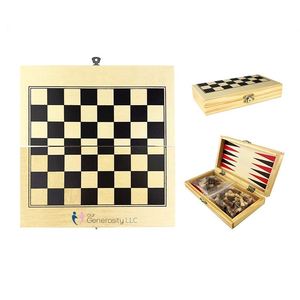 <b>Wooden</b> <b>Chess</b> Game <b>Set</b> Folding Storage Slots 3-In-1 Eco-Friendly Reusable Design for Beginners Kids Adults Classic Board - Product Image 2