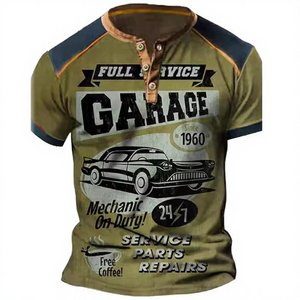 Chemise Henry à trois boutons pour homme, motif de voiture ancienne imprimé en 3D, tissée, séchage rapide, respirante, style streetwear décontracté, hip-hop - Product Image 4
